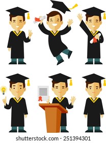 Vector illustration in flat style of young graduate student character