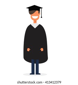 Vector illustration in flat style of young graduate student 