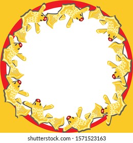 Vector illustration of a flat style.Image nine goldfish in the forming round frame. symbol of happiness and good luck. Chinese style.