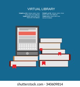 Vector illustration. Flat tablet. Virtual library.