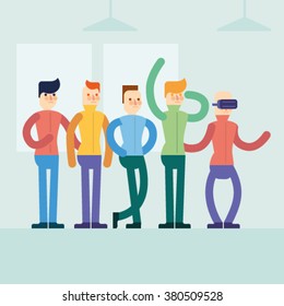 Vector illustration flat IT team group geek