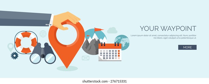 Vector illustration. Flat travel background. Map pointer and navigation. Trip and tickets.