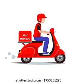 Ilustración vectorial. Ilustración de tendencia plana para sitios web, revistas y aplicaciones. Courier en la entrega.