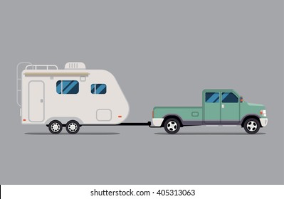 Vector illustration flat. the truck carrying the bike