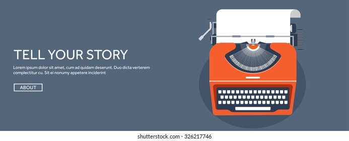 Vector illustration. Flat typewriter. Tell your story. 