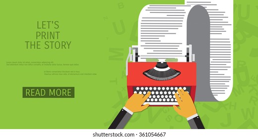 Vector illustration. Flat typewriter. Tell your story.