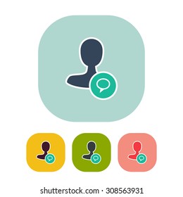 Vector illustration of flat user send message action and web interface icon. Could be used as menu button, user interface element template, badge, sign, symbol, company logo