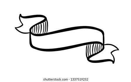 Vector illustration flat vintage ribbon element with place for text. Hand drawn sketch doodle banner design isolated on white background