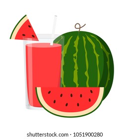 Vector Illustration Flat Watermelon Juice isolated on white background , Juice for Health , Refreshing enjoy the summer , minimal style , Raw materials fresh fruit
