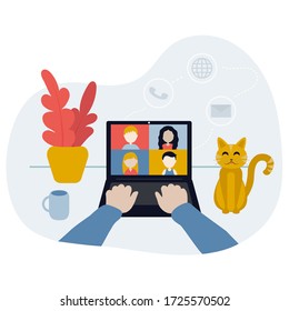 
Vector illustration of a flat webinar, online conference, lectures and online learning online. Flat vector illustration. Easy to use. Cat