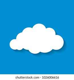 Vector illustration of flat  white paper cloud on blue sky background