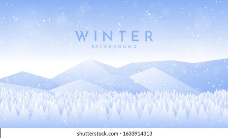 Vector illustration. Flat winter landscape. Simple snowy backgrounds. Snowdrifts. Snowfall. Clear blue sky. Blizzard. Snowy weather. Winter season. Panoramic wallpapers