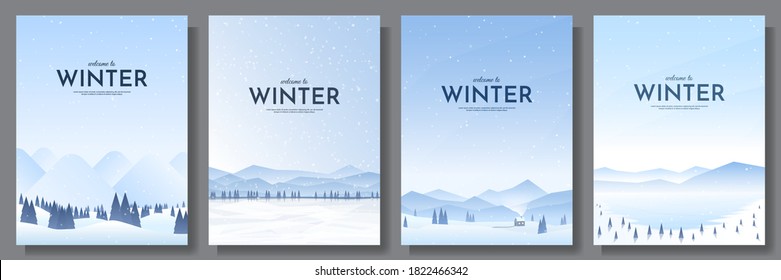 Vector illustration. Flat winter landscape. Snowy backgrounds. Snowdrifts. Snowfall. Clear blue sky. Blizzard. Snowy weather. Design elements for poster, book cover, brochure, magazine, flyer, booklet