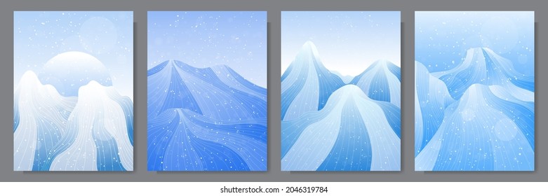 Vector illustration. Flat winter landscape. Snowy backgrounds. Snowdrift. Snowfall. Line art. Blizzard. Snowy weather. Design elements for poster, book cover, brochure, magazine, flyer, booklet