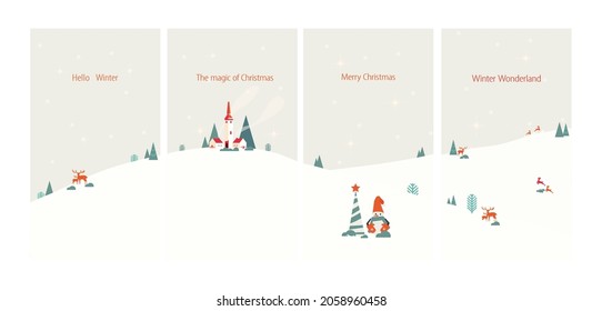 Vector illustration. Flat winter landscape. Snowy backgrounds. Snowdrifts. Snowfall.countryside.minimal. Snowy weather. Design elements for poster, book cover, brochure, magazine, flyer, booklet.