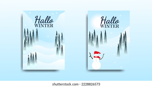 Vector illustration. Flat winter landscape. Snowy background,poster background design