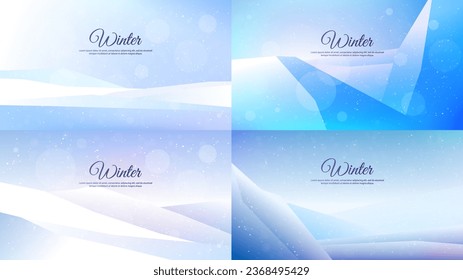 Vektorgrafik. Flache Winterlandschaft. Schneebedeckte Hintergründe. Schneeflocke. Schneefall. Klar blauer Himmel. Blizzard. Schneewetter. Design-Elemente für Webbanner, Website-Vorlage. Minimalistische Bildschirmhintergründe