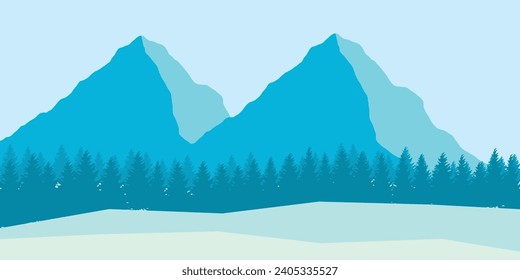 Vector illustration. Flat winter landscape. Snowy backgrounds.