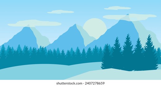 Vector illustration. Flat winter landscape. Snowy backgrounds.