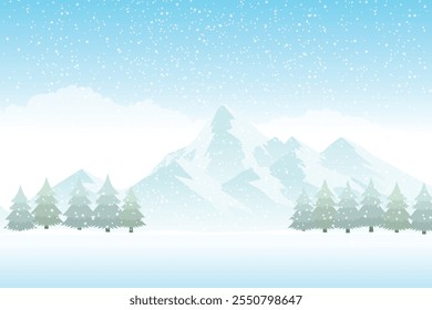 Vector illustration. Flat winter landscape. Simple snowy backgrounds. Snowdrifts. Snowfall. Clear blue sky. Blizzard. Snowy weather. Winter season. Panoramic wallpapers. Set of backgrounds.