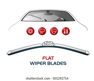 Ilustración vectorial BLADES DE LIMPIAPARABRISAS. Camión, partes de Camión, lluvia, nieve, mal tiempo, otoño, invierno. Banners web, anuncios, folletos, plantillas de negocio. Aislado sobre un fondo blanco