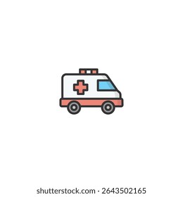 Vector illustration of a flat-style ambulance icon. Ideal for medical, healthcare, emergency service apps, websites, or infographics.