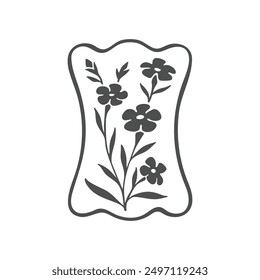 Vector illustration of flax flower in simple hand drawn style with frame. Simple contour vector illustration for cosmetics, postcard and pattern.