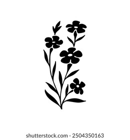 Vector illustration of flax flower in simple hand drawn and linocut style. Simple contour vector illustration for cosmetics, postcard and pattern.