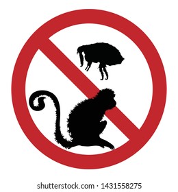 Vector illustration of flea ban mark with monkey on a white background. Symbol of protection against parasites.