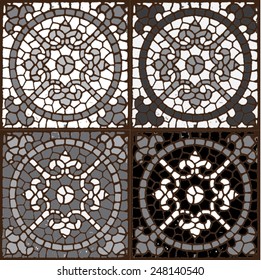 Vector illustration of fleur de lis circle tile. Pattern, background, tiling, seamless. Black & white & grey.