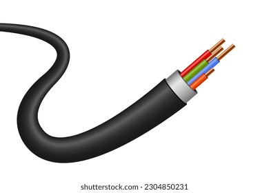 Vector illustration of flexible electric copper wires, network curved power cable. Electronics and connection. Vector realistic illustration isolated on white background