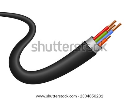 Vector illustration of flexible electric copper wires, network curved power cable. Electronics and connection. Vector realistic illustration isolated on white background