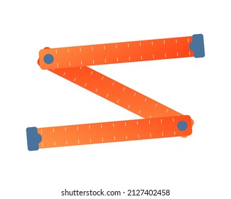 Vector illustration flexible folding ruler isolated on white background. Carpenter's ruler vector icon in flat cartoon style. Construction, building and engineering measuring equipment. Measuring tool