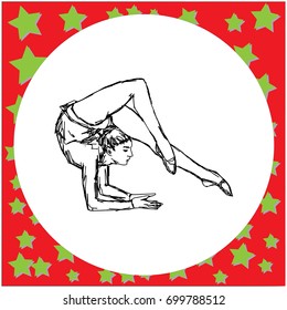 vector illustration flexible gymnast performing hand drawn isolated on white background