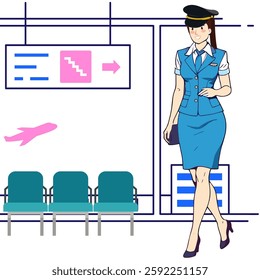 vector illustration of a flight attendant at the airport