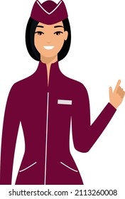 Vector Illustration Of A Flight Attendant Talking On The Phone.
