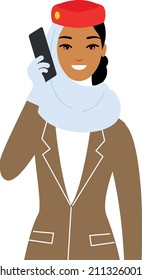 Vector Illustration Of A Flight Attendant Talking On The Phone.
