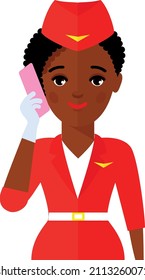 Vector Illustration Of A Flight Attendant Talking On The Phone.
