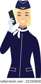 Vector Illustration Of A Flight Attendant Talking On The Phone.
