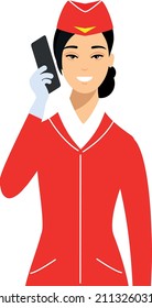 Vector Illustration Of A Flight Attendant Talking On The Phone.
