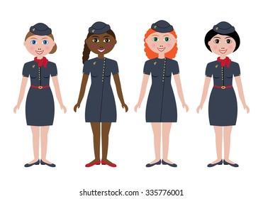 Vector illustration. Flight attendants at work.