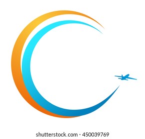 Vector illustration flight on vacation. the plane flies for a banner or logo. Travel and adventure concept.