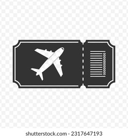 Vector illustration of flight ticket icon in dark color and transparent background(PNG).