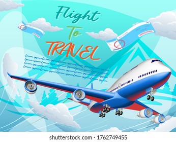 Vector illustration of flight to travel with airplane using as business brochure advertising 