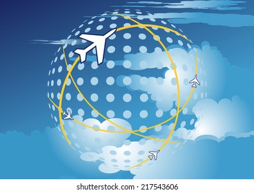 Vector illustration of flights in the sky.