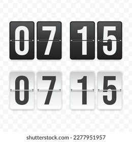 Vector illustration of a flip clock icon sign and symbol at quarter past seven. Black and white colored icons for website design .Simple design on a transparent background (PNG).