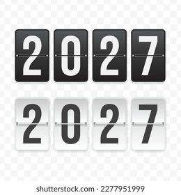 Vector illustration of flip clock icon sign and symbol of the year 2027. Black and white colored icon for website design. Simple design on transparent background (PNG).