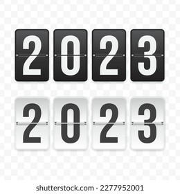 Vector illustration of flip clock icon sign and symbol of the year 2023. Black and white colored icon for website design. Simple design on transparent background (PNG).