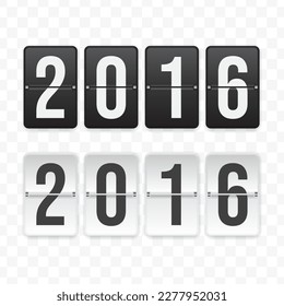 Vector illustration of flip clock icon sign and symbol of the year 2016. Black and white colored icon for website design. Simple design on transparent background (PNG).