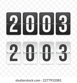 Vector illustration of flip clock icon sign and symbol of the year 2003. Black and white colored icon for website design. Simple design on transparent background (PNG).